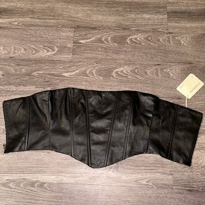 Peppermayo “Run The Show PU Bustier Top” Black Corset Zip Up Top